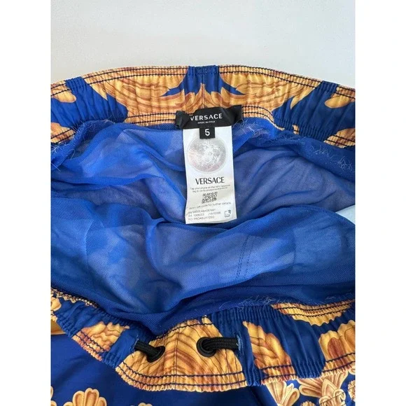 Authentic Versace Gold Baroque Heritage Print Swim Trunks Royal Blue Men's Sz M - Picture 7 of 11